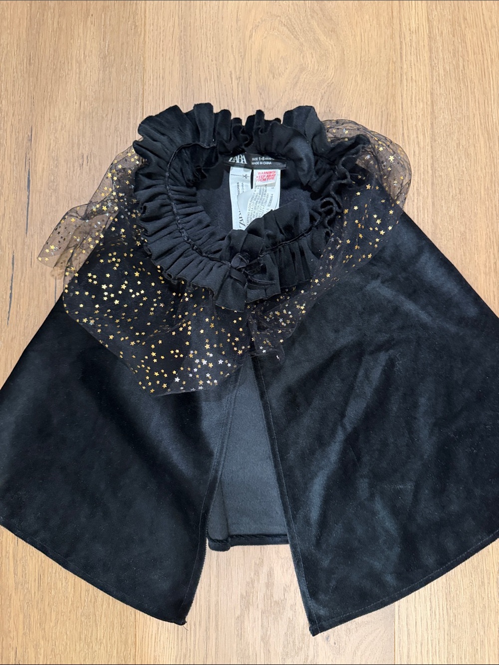 Zara Black Cape with Gold Star Tulle Collar